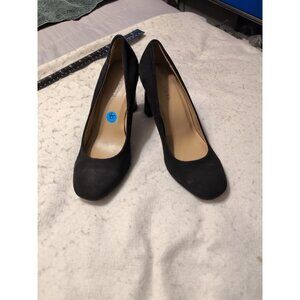 Talbots Black Suede Leather Pumps Round Toe Block Heel Size 9